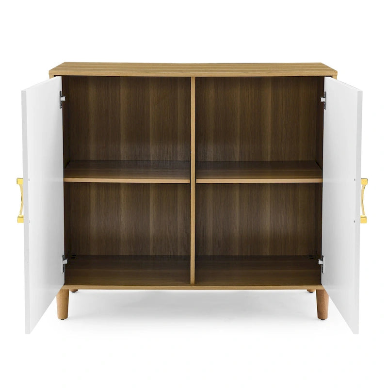 White Brown Two-Door Storage Sideboard Cabinet with Adjustable Shelves