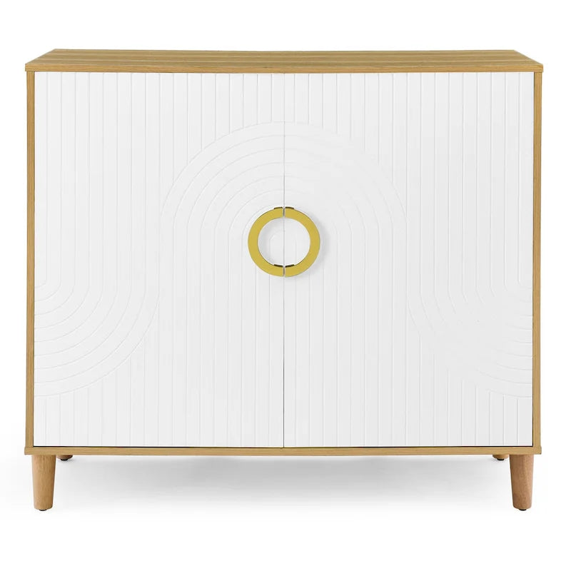 White Brown Two-Door Storage Sideboard Cabinet with Adjustable Shelves