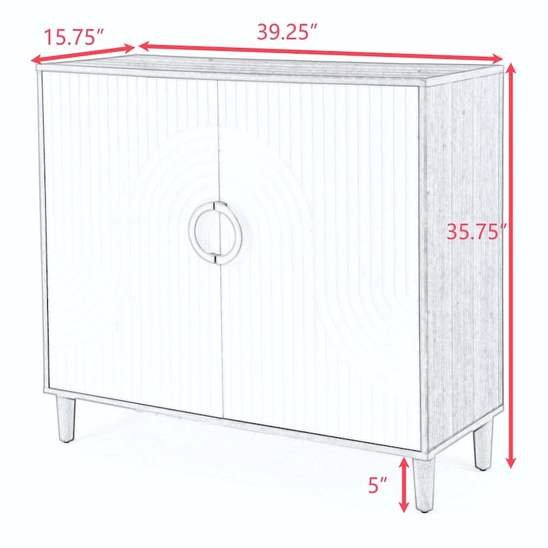 White Brown Two-Door Storage Sideboard Cabinet with Adjustable Shelves