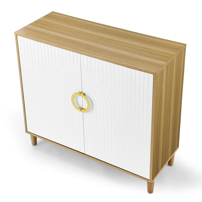 White Brown Two-Door Storage Sideboard Cabinet with Adjustable Shelves