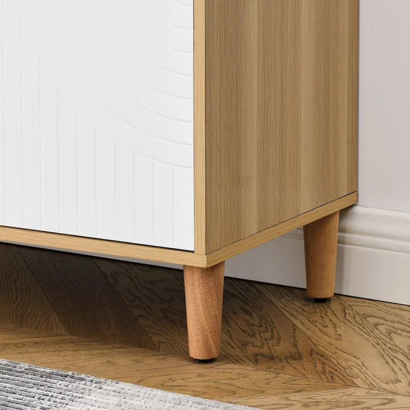 White Brown Two-Door Storage Sideboard Cabinet with Adjustable Shelves