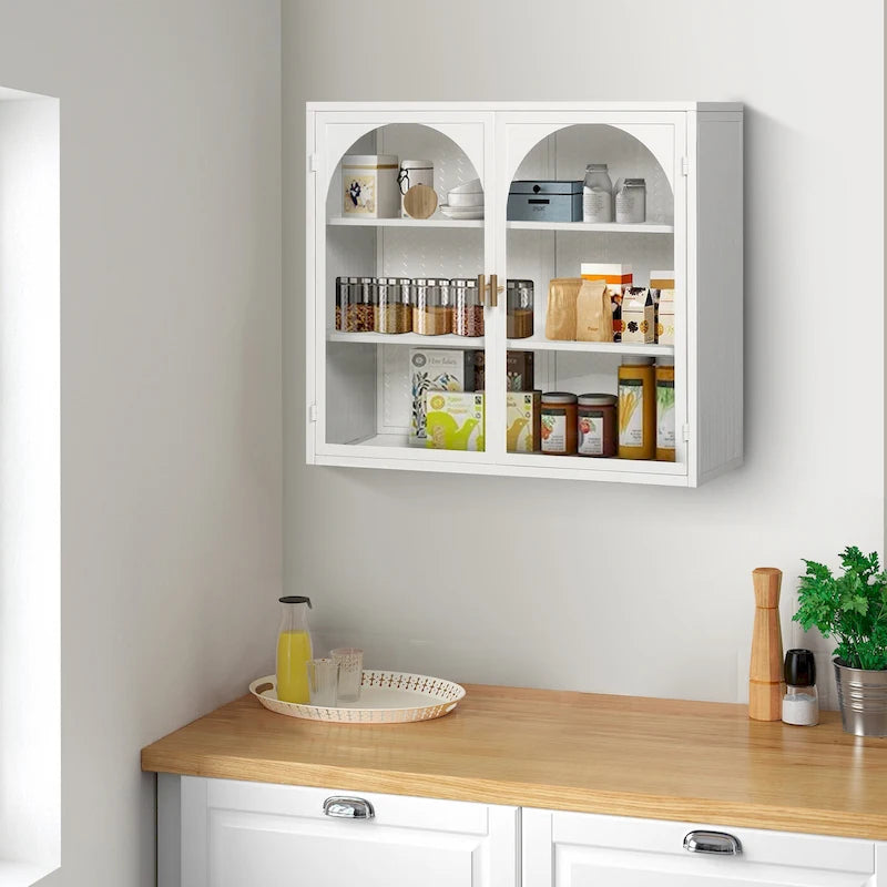 Meuble mural moderne à double porte arquée avec panneaux en verre noir