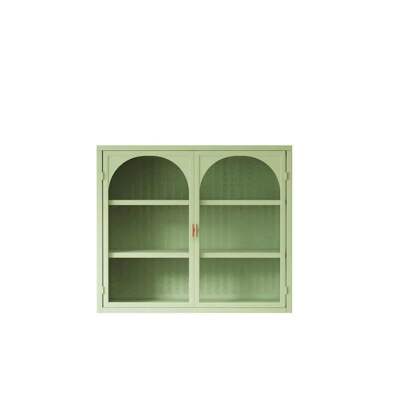Modern Arched Double Door Wall Cabinet with Glass Panels Black