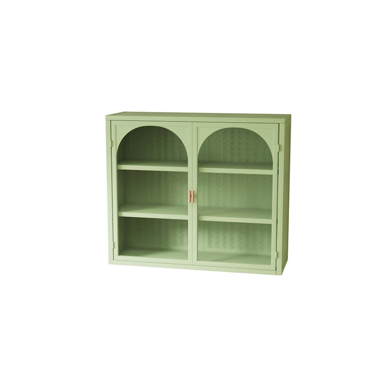 Modern Arched Double Door Wall Cabinet with Glass Panels Black