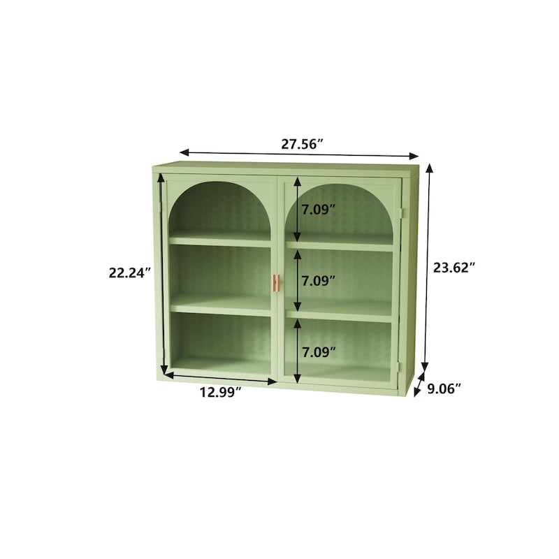 Modern Arched Double Door Wall Cabinet with Glass Panels Black