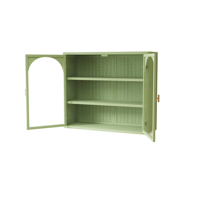 Modern Arched Double Door Wall Cabinet with Glass Panels Black