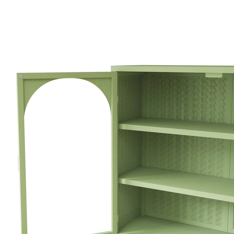 Modern Arched Double Door Wall Cabinet with Glass Panels Black