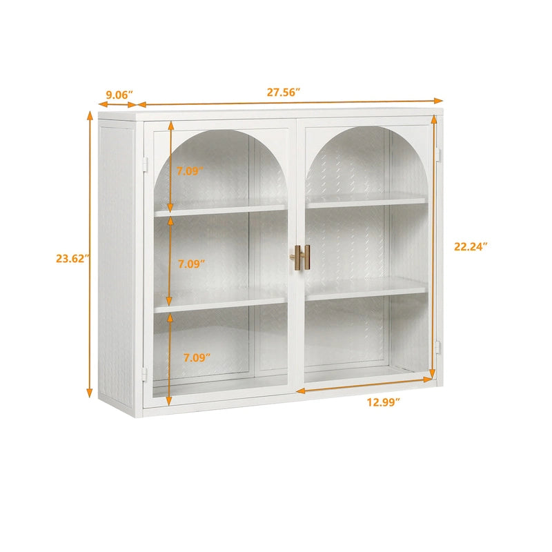 Modern Arched Double Door Wall Cabinet with Glass Panels Black