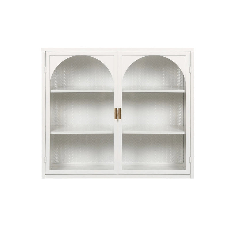 Modern Arched Double Door Wall Cabinet with Glass Panels Black