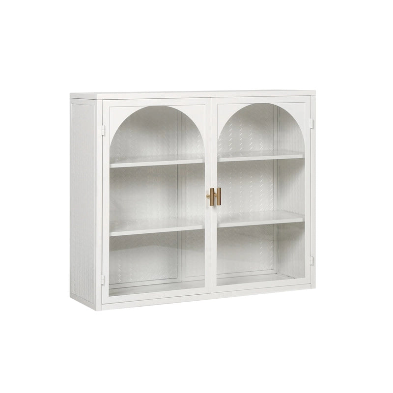 Modern Arched Double Door Wall Cabinet with Glass Panels Black