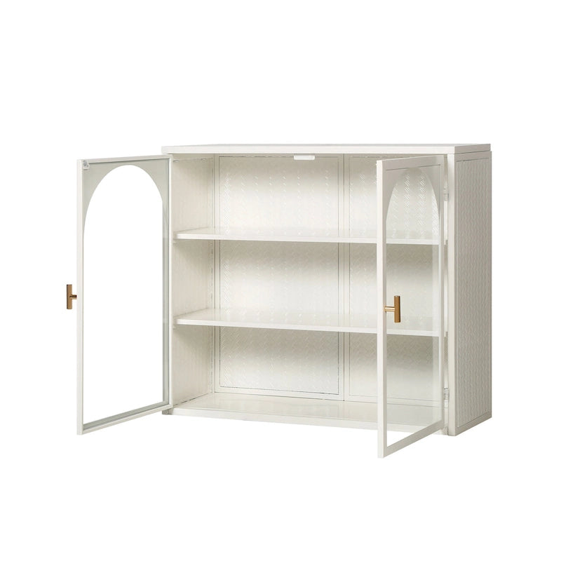 Modern Arched Double Door Wall Cabinet with Glass Panels Black