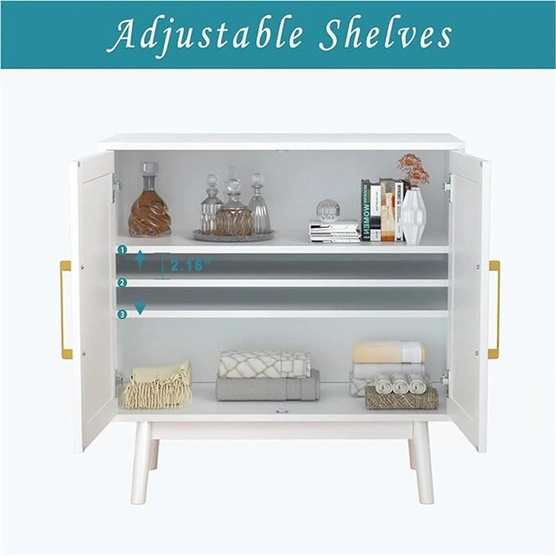 Rattan Door Double Cabinet Black Gold Handle Storage Sideboard