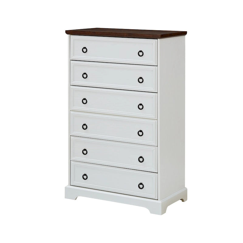 Rustic Brown Tall 6 Drawer Chest Dresser with Ring Pull Handles