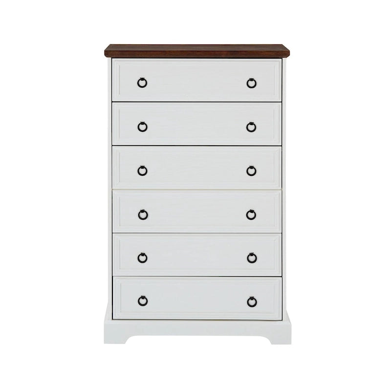 Rustic Brown Tall 6 Drawer Chest Dresser with Ring Pull Handles