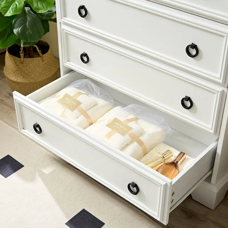 Rustic Brown Tall 6 Drawer Chest Dresser with Ring Pull Handles