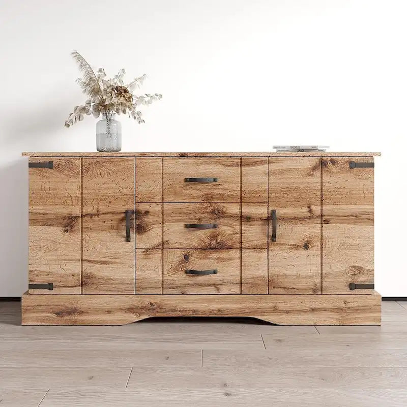 Oak Wood Large Sideboard Buffet Cabinet with Doors and Drawers