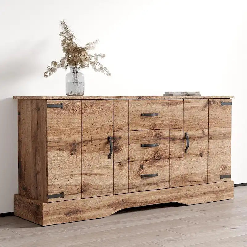 Oak Wood Large Sideboard Buffet Cabinet with Doors and Drawers