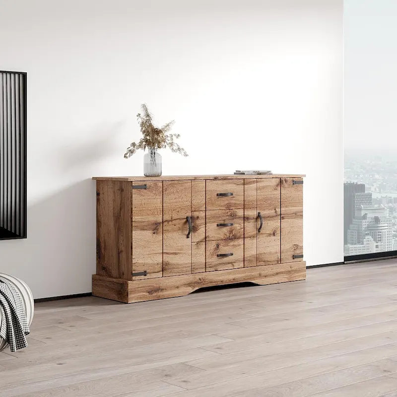 Oak Wood Large Sideboard Buffet Cabinet with Doors and Drawers