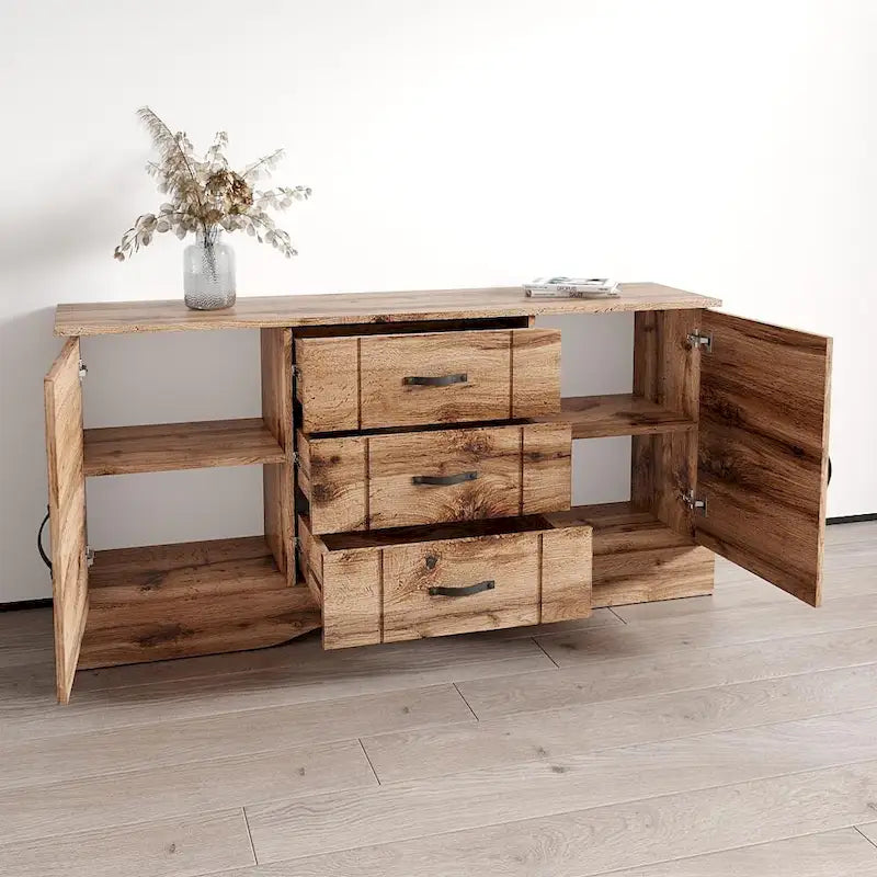 Oak Wood Large Sideboard Buffet Cabinet with Doors and Drawers
