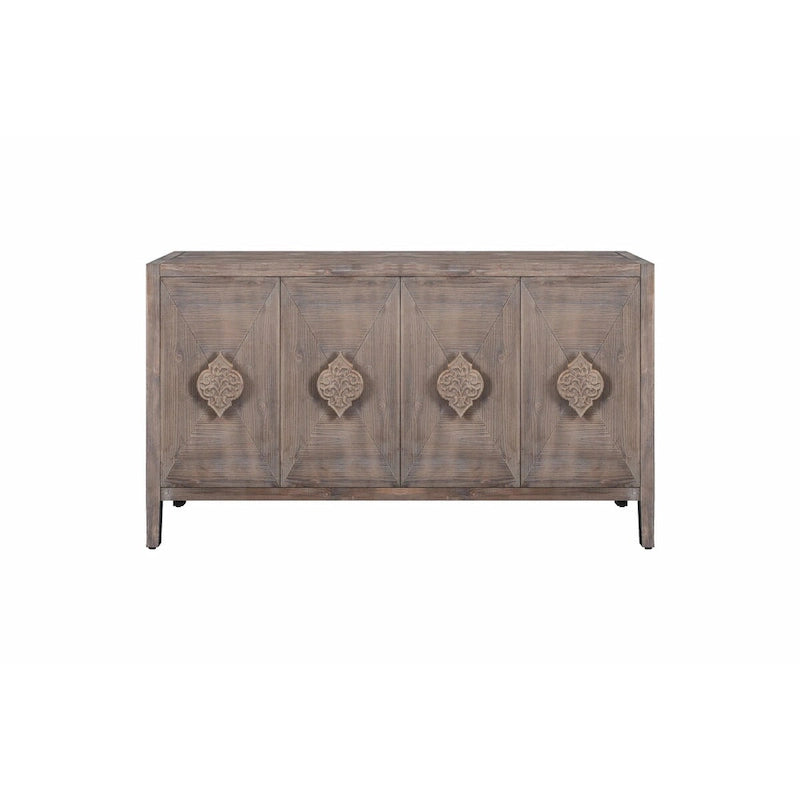 Antique Black Solid Wood Sideboard Cabinet with Carved Floral Door Handles