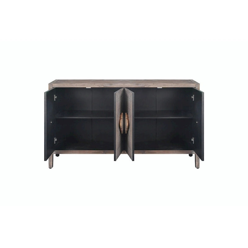Antique Black Solid Wood Sideboard Cabinet with Carved Floral Door Handles