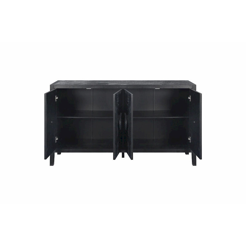 Antique Black Solid Wood Sideboard Cabinet with Carved Floral Door Handles