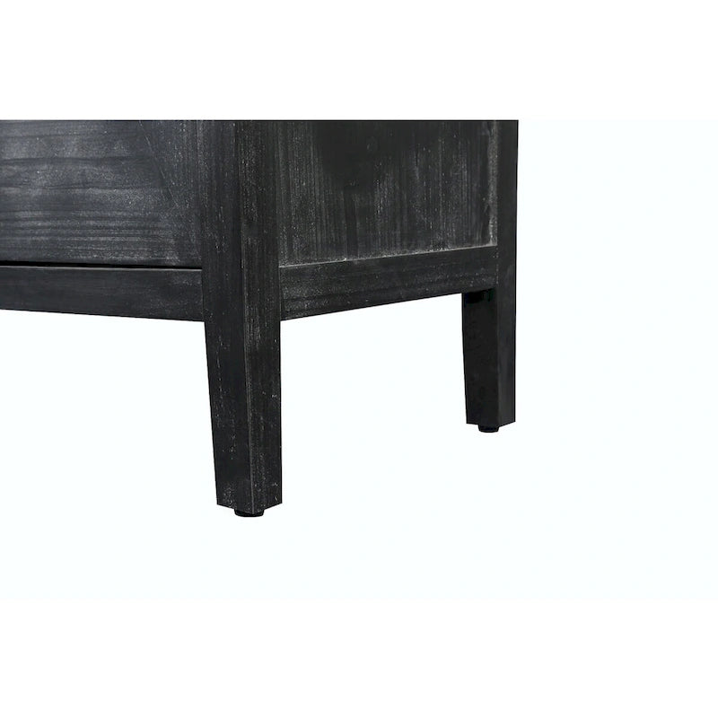 Antique Black Solid Wood Sideboard Cabinet with Carved Floral Door Handles