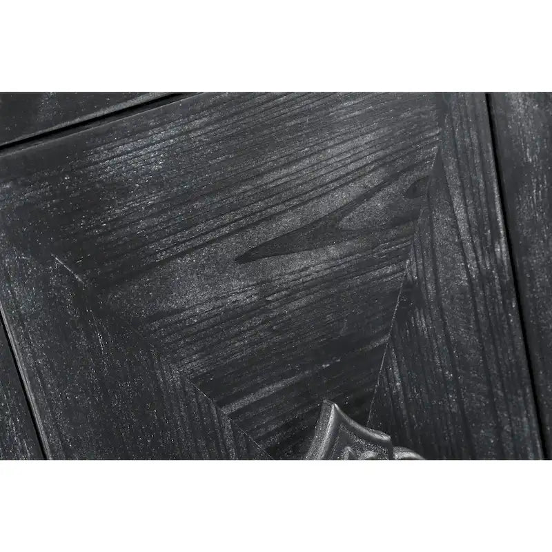 Antique Black Solid Wood Sideboard Cabinet with Carved Floral Door Handles