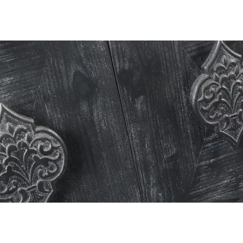 Antique Black Solid Wood Sideboard Cabinet with Carved Floral Door Handles