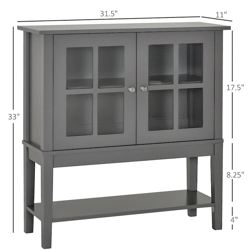 Charcoal Grey Glass Door Storage Cabinet with Open Bottom Shelf
