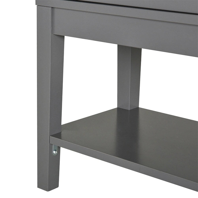 Charcoal Grey Glass Door Storage Cabinet with Open Bottom Shelf