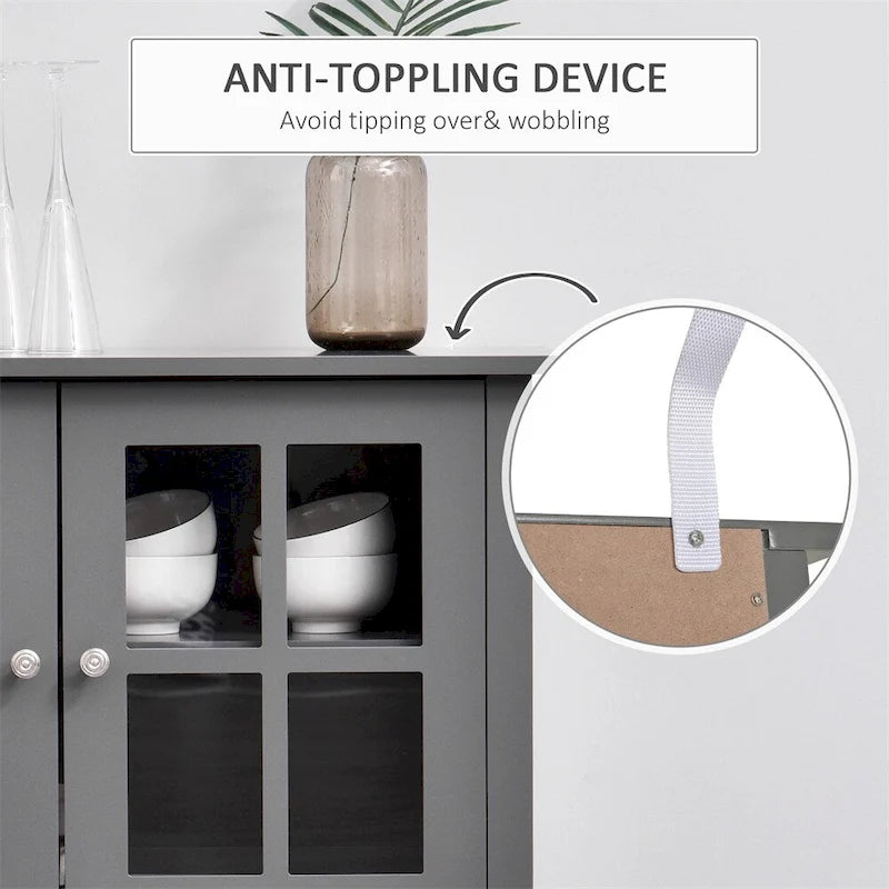 Charcoal Grey Glass Door Storage Cabinet with Open Bottom Shelf