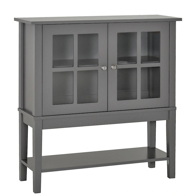 Charcoal Grey Glass Door Storage Cabinet with Open Bottom Shelf