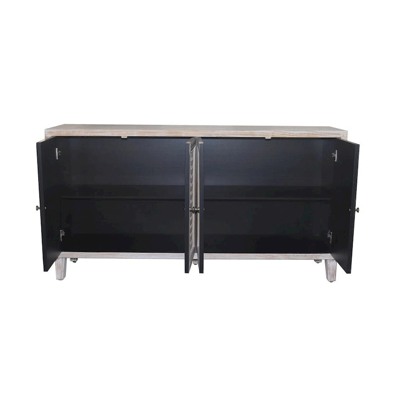 4-Door Shabby Chic Natural Wood Wash Sideboard Buffet Cabinet with Woven Pattern Doors