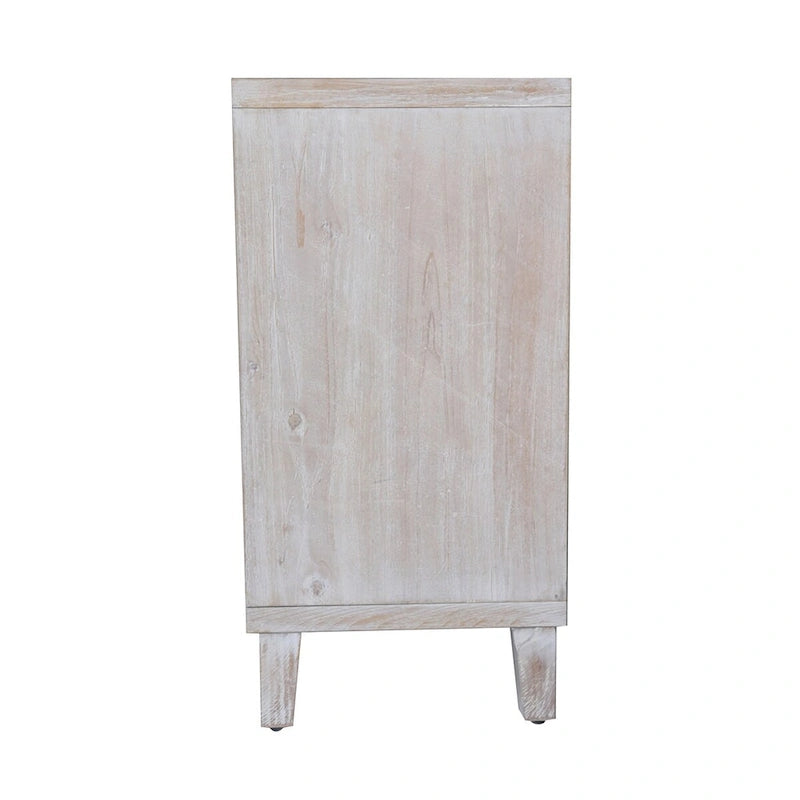 4-Door Shabby Chic Natural Wood Wash Sideboard Buffet Cabinet with Woven Pattern Doors