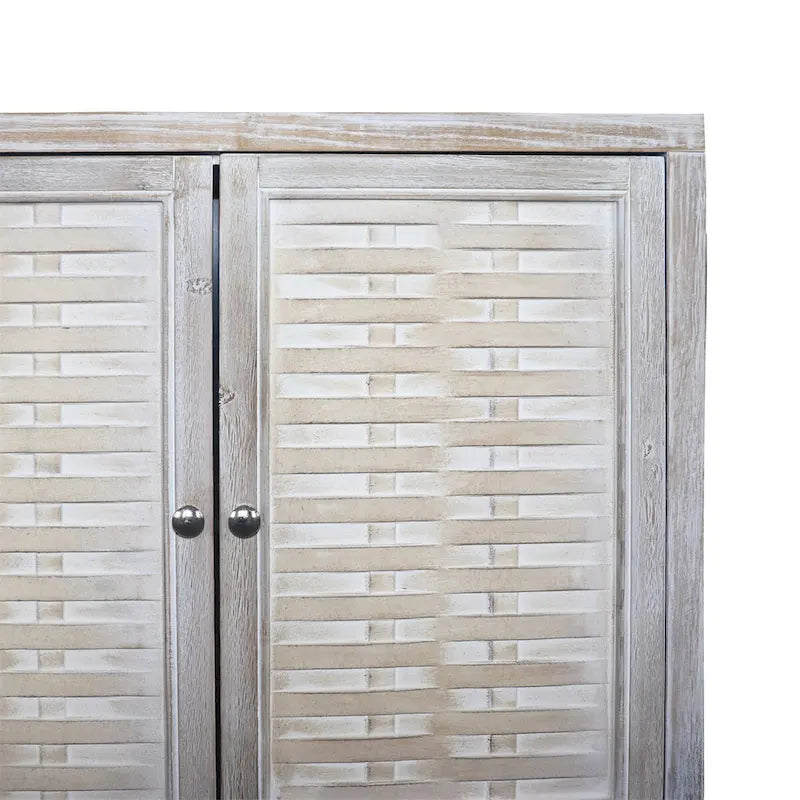 4-Door Shabby Chic Natural Wood Wash Sideboard Buffet Cabinet with Woven Pattern Doors
