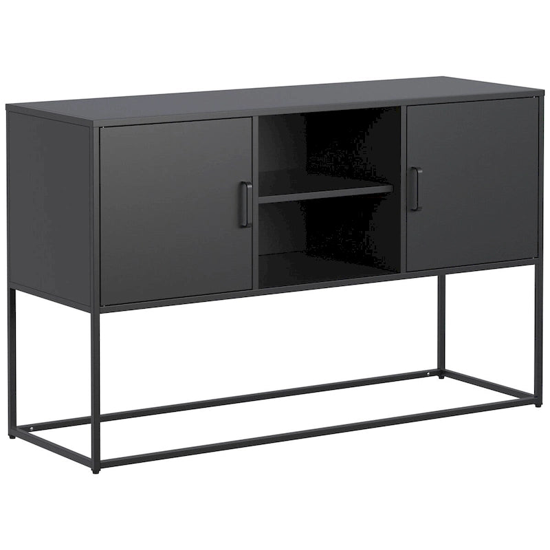 Black Metal Sideboard Buffet Cabinet with Open Shelves and Doors