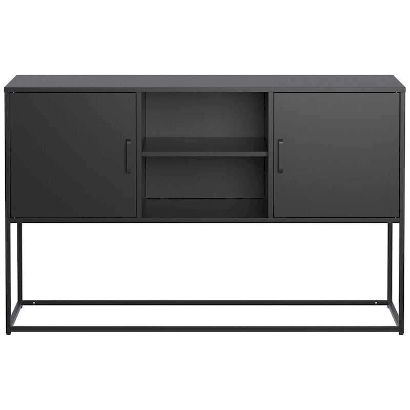 Black Metal Sideboard Buffet Cabinet with Open Shelves and Doors