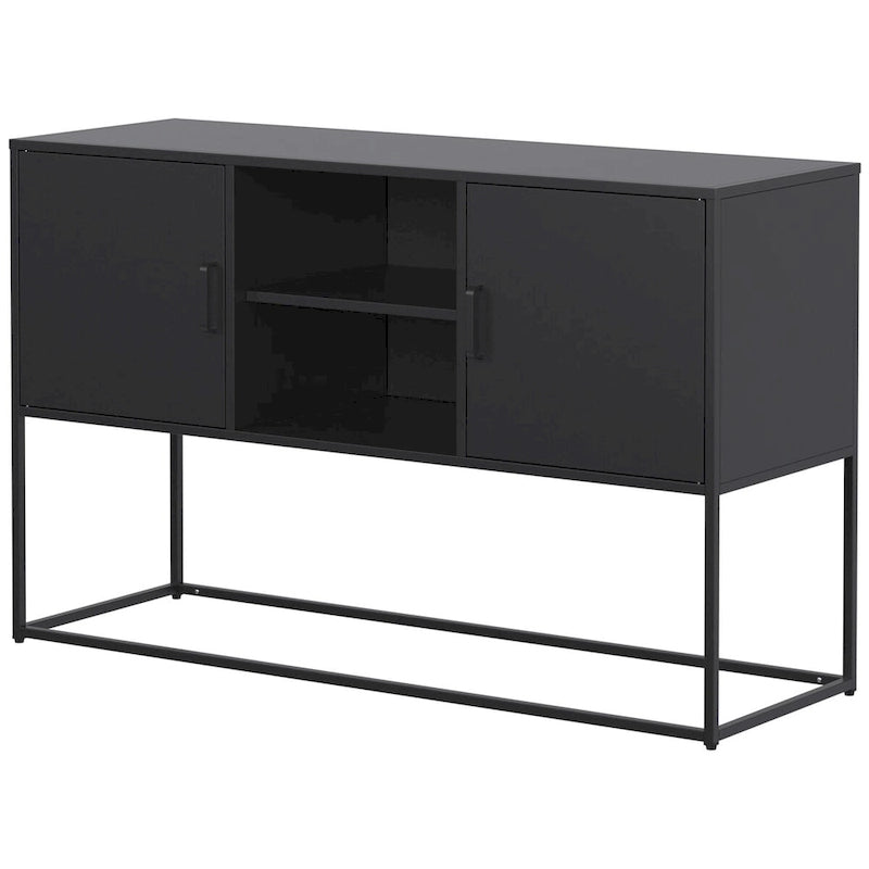 Black Metal Sideboard Buffet Cabinet with Open Shelves and Doors