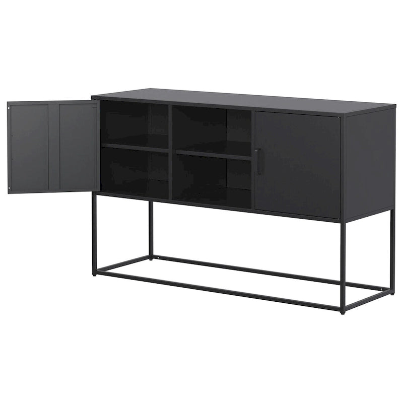 Black Metal Sideboard Buffet Cabinet with Open Shelves and Doors