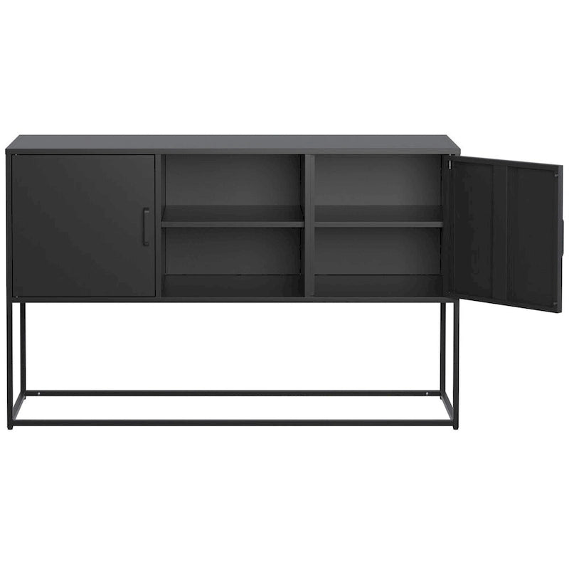 Black Metal Sideboard Buffet Cabinet with Open Shelves and Doors