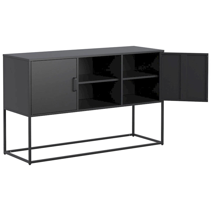 Black Metal Sideboard Buffet Cabinet with Open Shelves and Doors