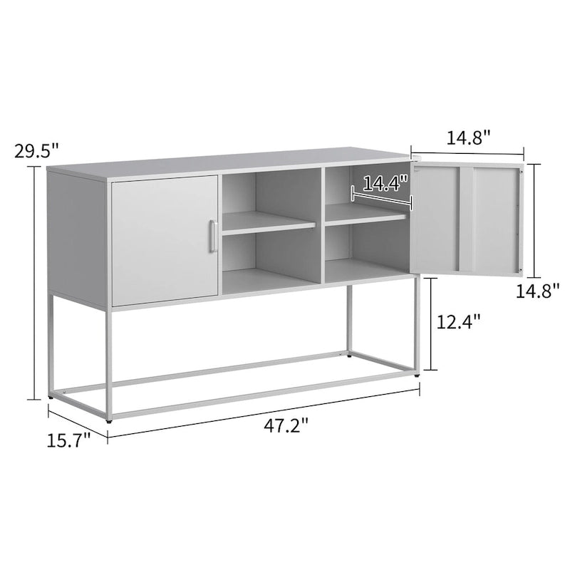 Black Metal Sideboard Buffet Cabinet with Open Shelves and Doors