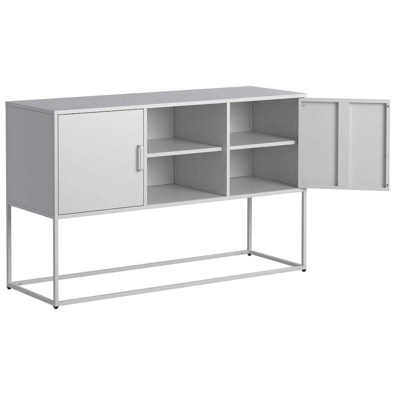 Black Metal Sideboard Buffet Cabinet with Open Shelves and Doors