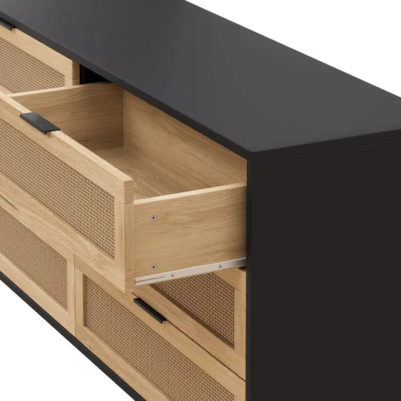 6-Drawer Rattan Dresser Storage Cabinet with Smooth Glide Black Brown