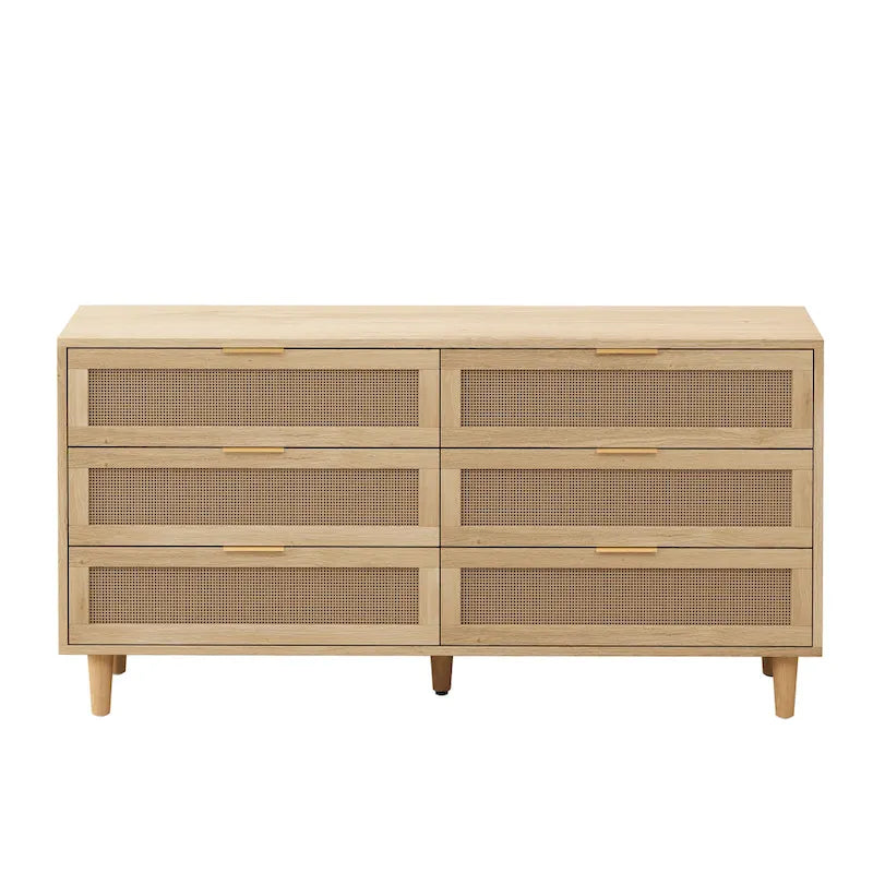 6-Drawer Rattan Dresser Storage Cabinet with Smooth Glide Black Brown