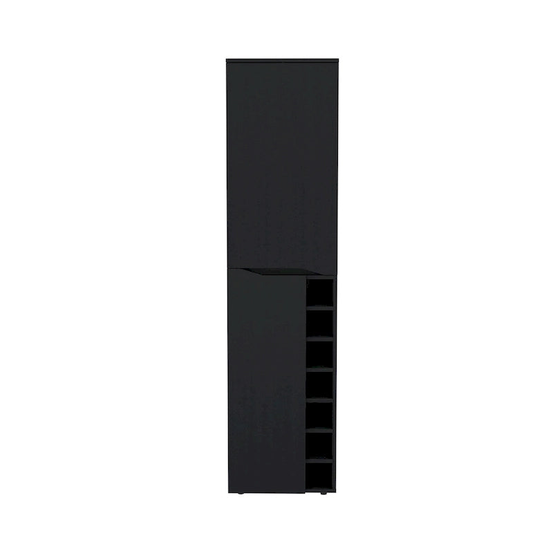Black Tall Storage Cabinet with Wine Rack and Adjustable Shelves for Living Room