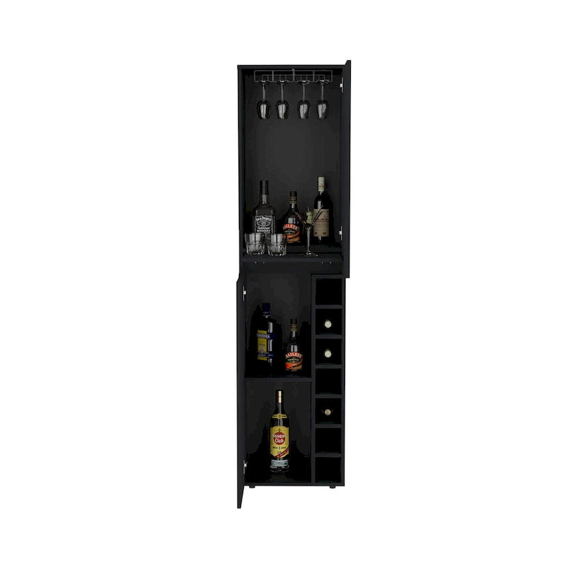 Black Tall Storage Cabinet with Wine Rack and Adjustable Shelves for Living Room
