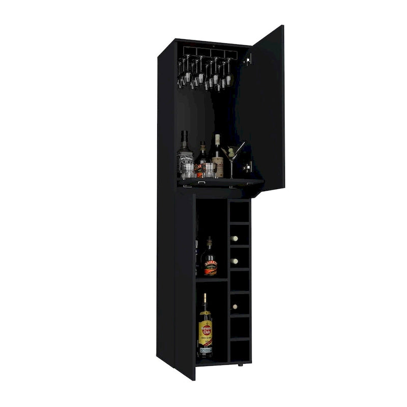 Black Tall Storage Cabinet with Wine Rack and Adjustable Shelves for Living Room