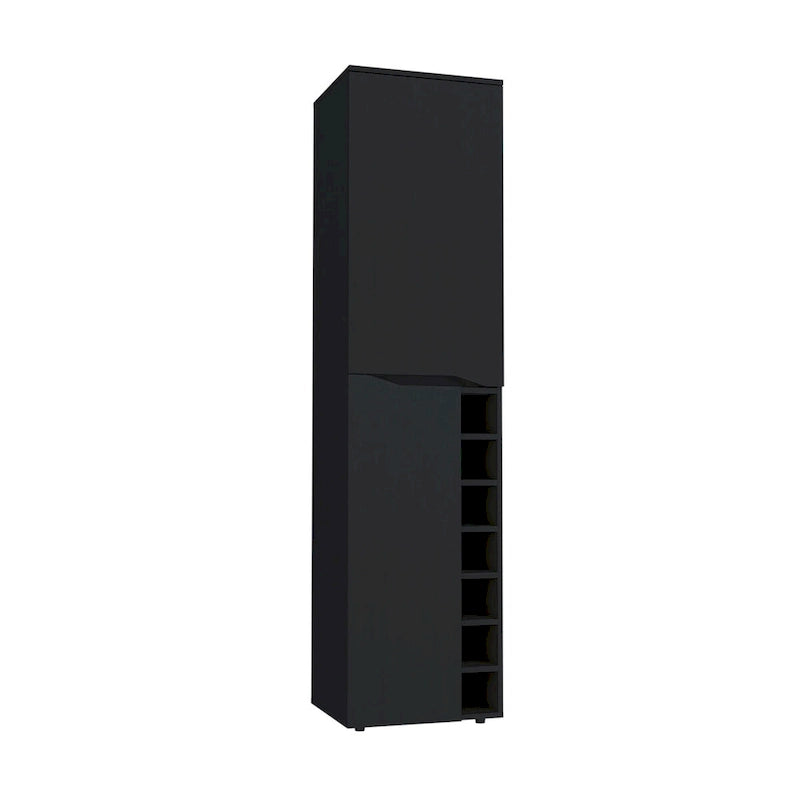 Black Tall Storage Cabinet with Wine Rack and Adjustable Shelves for Living Room